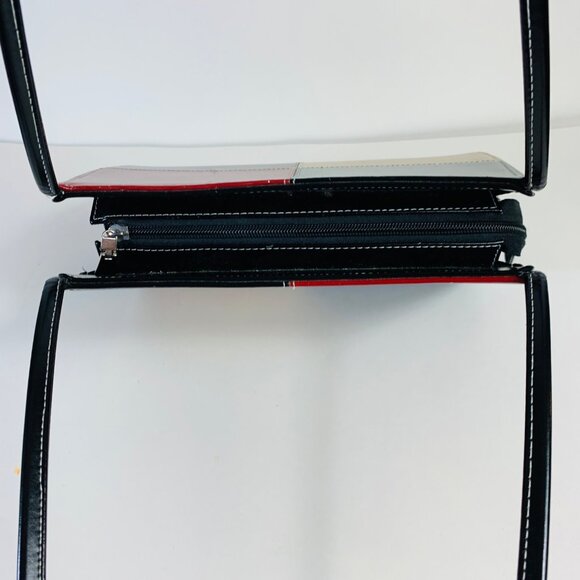 Y2K Colorblock Patchwork Shoulder Bag With Long Straps Faux Leather Purse VTG - Picture 7 of 12